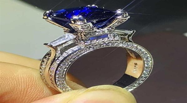 

choucong brand unique luxury jewelry 925 sterling silver blue sapphire big cz diamond party eiffel tower women wedding ring252h4170506, Golden;silver
