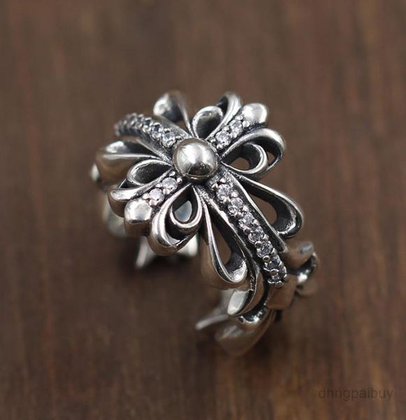 

new designer ch ring chrome s925 sterling silver jewelry creates crusader hollow old inlaid zircon hearts fashion original design 1127458, Golden;silver