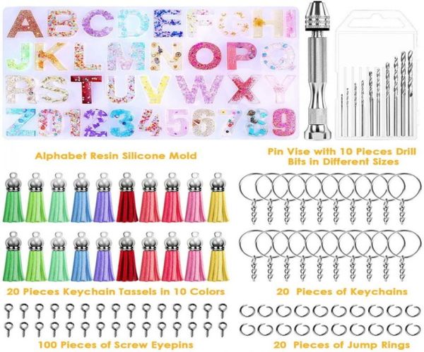 

alphabet silicone resin molds letter number epoxy molds keychain resin jewelry molds for resin casting with keychain tassels9885315, Blue;slivery