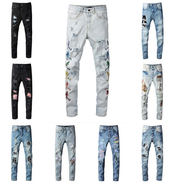 

2021 mens designer jeans distressed ripped biker slim fit motorcycle denim for men s fashion jean mans pants pour homm8634185, Blue