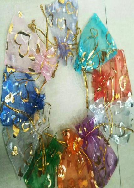 

500pcslot mix heart organza wedding party favor decoration gift bags pouches 12x9cm7133019, Pink;blue