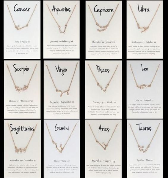 

12 constellation zodiac sign necklace horoscope zircon korean jewelry star galaxy libra astrology with retail card9071542, Silver