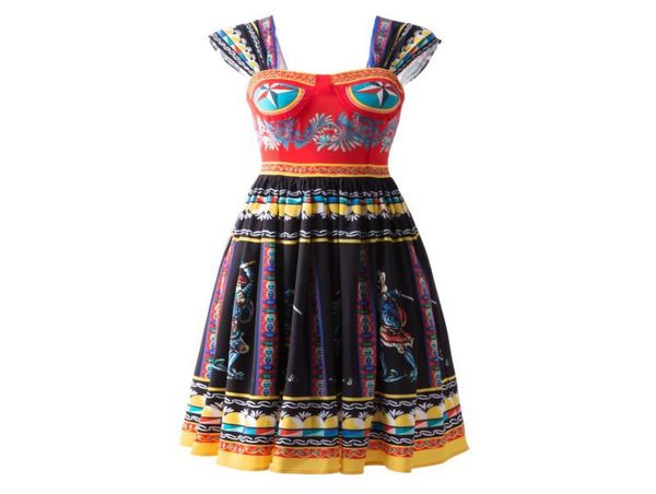 

highquality cotton blend printed holiday style dress01239911992, Black;pink