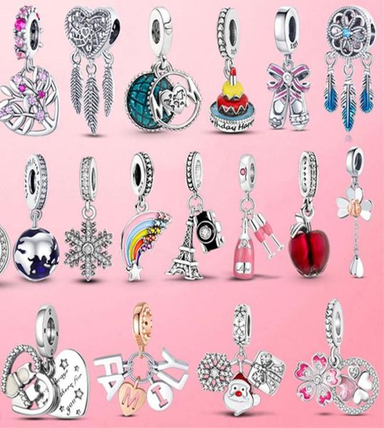 

925 sterling silver family charm love heart beads rainbow flower fit bracelet silver 925 jewelry women gift4626377, Black