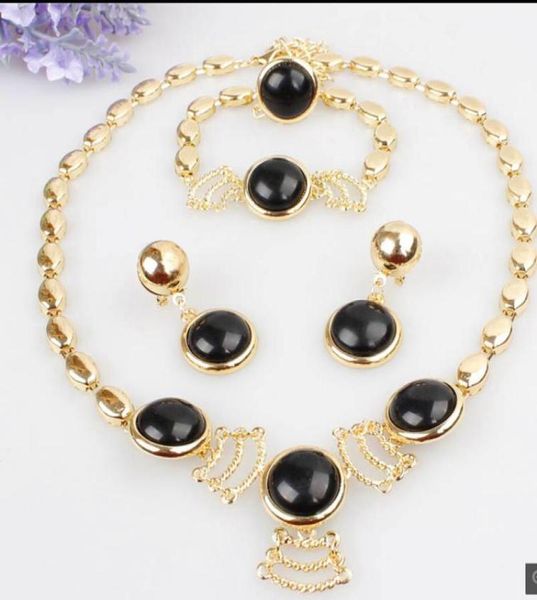 

round design wedding gifts 18k gold plated austrian crystal necklace bracelet ring earrings jewelry set for women5445032, Black
