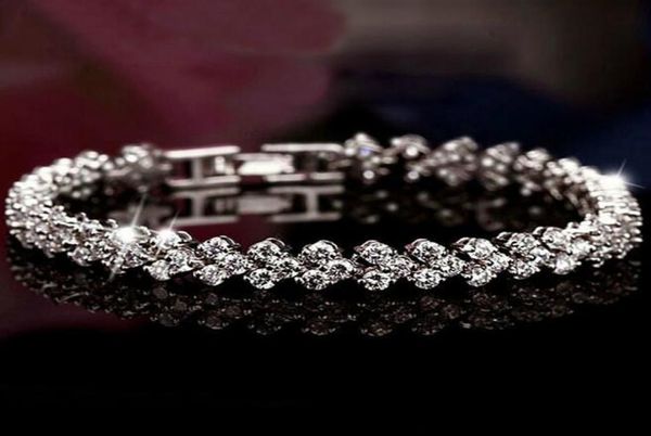 

new luxury austria shining crystal bracelets genuine 925 sterling silver charms bracelet zircon diamond roman tennis link bracelet1923179, Golden;silver