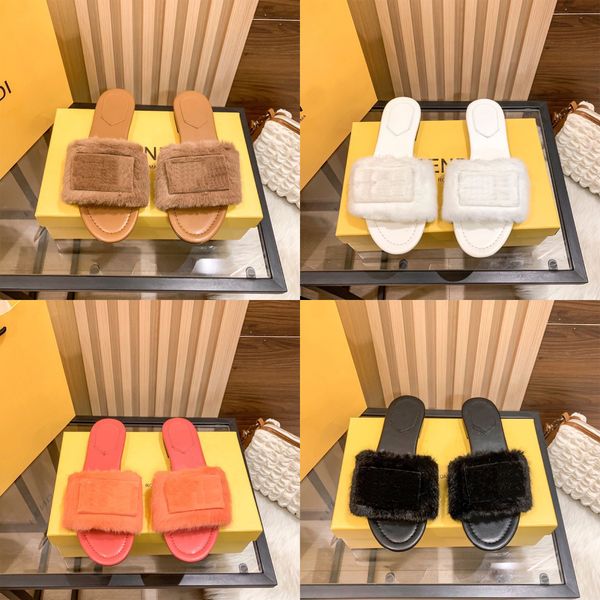 

luxury designer sandals fd mink hair slippers female summer women platform sandal leather ladies fashion casual wear beach slippers, Black