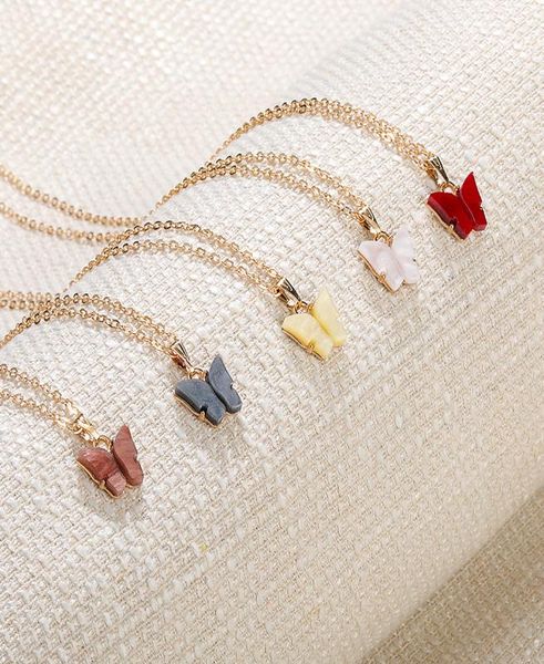 

colorful butterfly pendant necklace gold chains for women simple temperament resin stone druzy necklaces jewelry gifts whole9385064, Silver