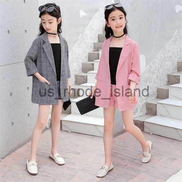

clothing sets kids girls blazer jacket vest shorts 3pcs tuxedos suit for kids suit children girls blazer for wedding party pink grey color 2, White