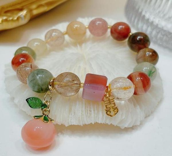

peach yaoyao caifa crystal charm bracelets salt source agate pendant bracelet sand gold happy brand spring bracelet53280245117181, Golden;silver