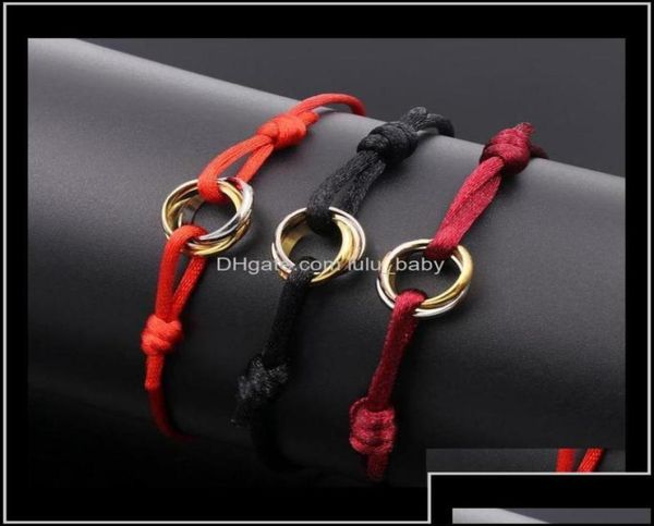 

jewelry charm 316l stainless steel trinity ring string bracelet three rings hand strap couple bracelets for men women fashion drop7442261, Golden;silver