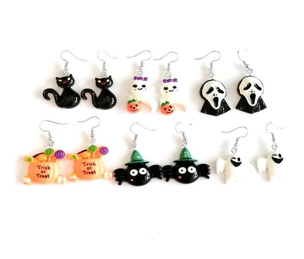 

halloween earrings black cat pumpkin white ghost dangle earring punk rock women funny party jewelry gift for girl8769101, Silver