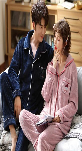 

winter warm thick coral fleece pajamas men women longsleeved sleepwear pijama couple homme nightwear cardigan pyjamas msj01b t2009823470, Black;brown
