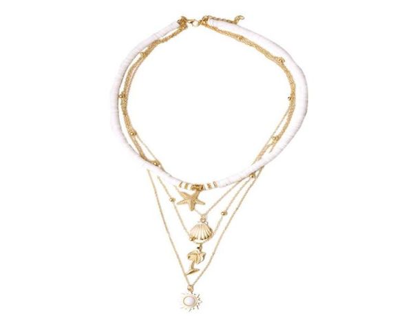 

2022 fashion pendant necklace soft pottery starfish shell retro sun multi layer necklace6154561, Silver