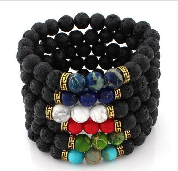 

new arrival lava rock beaded strands charms bracelets colorized beads men039s women039s natural stone strands bracelet for f5200102, Black
