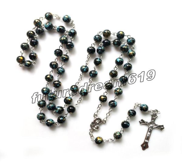 

catholic jewelry long black acrylic rosary neckalce cross beads strand pendant for men women religious jewelry7105669, Silver