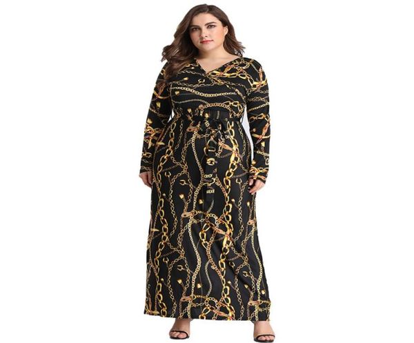 

black printed celebrity sashes long sleeve plus size dress women vestido casual evening party loose luxury dresses3514634, Black;gray