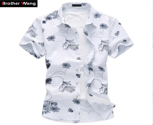 

summer new men039s linen shirt 2020 fashion casual male short sleeve flower shirt large size brand men039s clothing 5xl 6xl 1305960, White;black