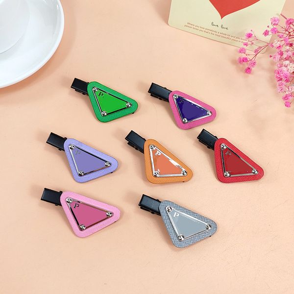 

luxury barrettes hair pins brand designer womens triangle p letter hairpin brand classic versatile leisure hairclips fashion hairpin hair cl, Black;brown