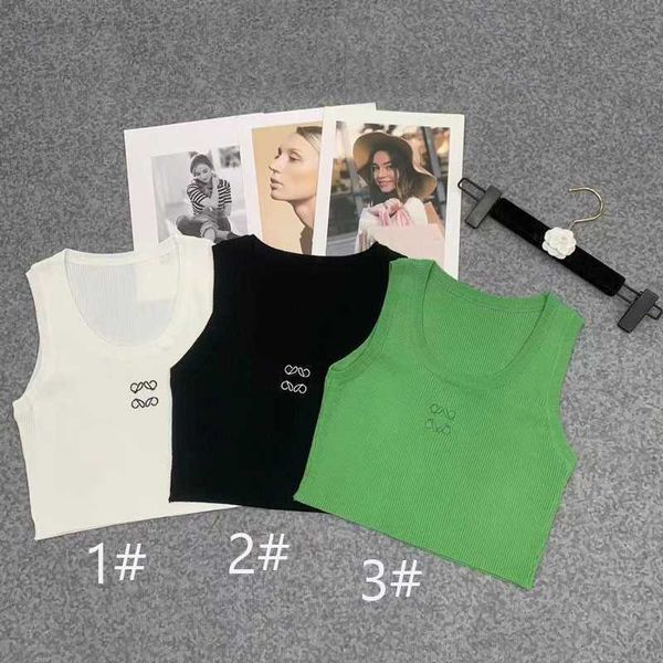 

women designer embroidery t shirt sleeveless breathable knitted knits tee sport tank vest yoga tees88, White