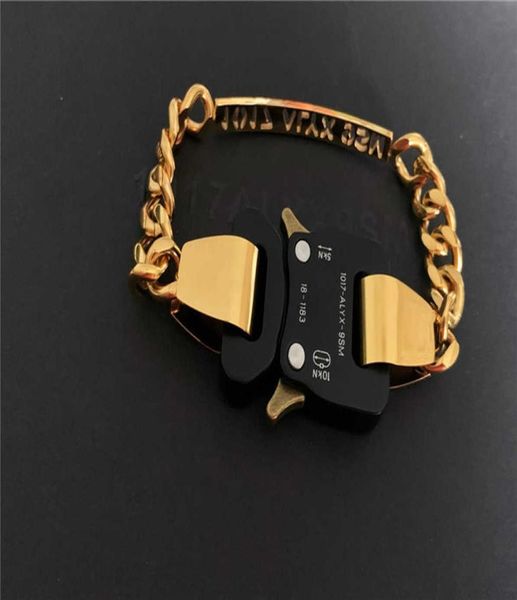 

1017 alyx 9sm hero charm buckle bracelet men women openwork letters stainless steel chain golden alyx bracelet q07228811686, Black