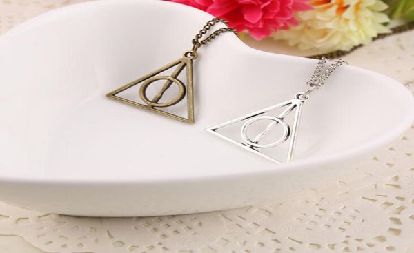 

50pcs book the deathly hallows necklace antique silver bronze gold deathly hallows pendants fashion jewelry selling8307185