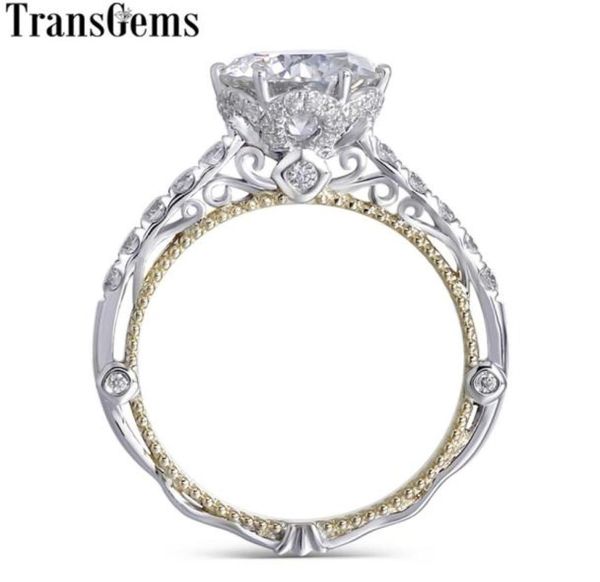 

transgems 14k white and yellow gold center f color moissanite diamond vintage engagement ring for women bridal wedding t20010828964029945, Slivery;golden