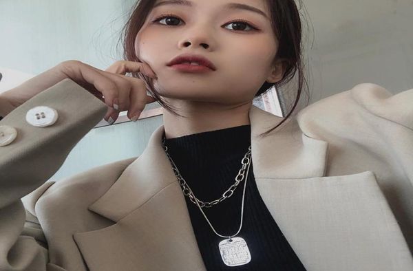 

pendant necklaces punk retro thick chain portrait square necklace men women personality double layers hiphop neck jewerly8554910, Silver