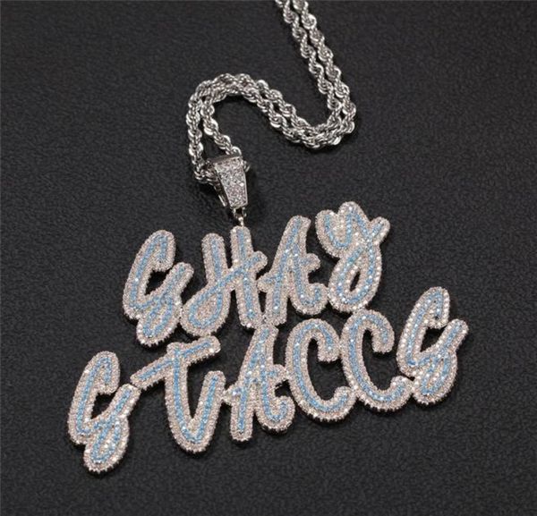 

hip hop custom name letter pendant necklace with 24inch rope chain gold silver bling zirconia men pendant jewelry2210235