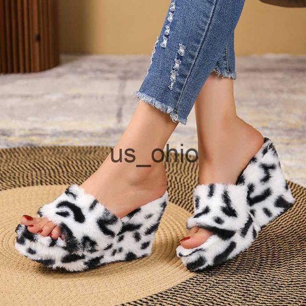 

slippers new fur slippers women's wedge heel shoes women highheeled furry drag fashion outdoor allmatch shoes slippers furry slides j23, Black