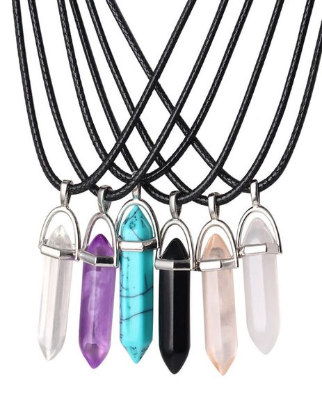 

necklace leather rope chain silver jewelry natural stone pendants statement chokers rose quartz healing crystals necklaces2054386