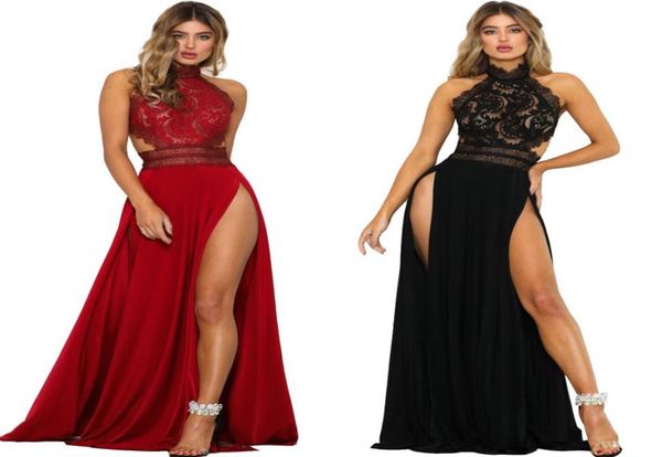 

dress summer women slit lace high waist off shoulder black red slip silk long dress party club zst0896009297, White;black