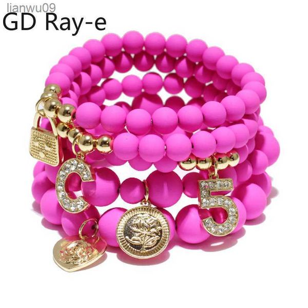 

5 pcs fashion natural stone stretch beaded bracelets set for women letter pendant adjustable delicate charms bracelet jewelry l230704, Black