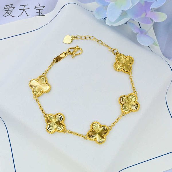 

internet celebrity ancient method inherits vietnamese jewelry gold plated brass lucky laser four leaf grass bracelet female china-chic, Golden;silver