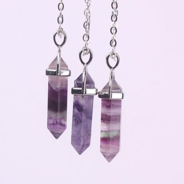 

bullet necklace natural fluorite necklace hand polished hexahedron pendant wxy1365214560, Silver