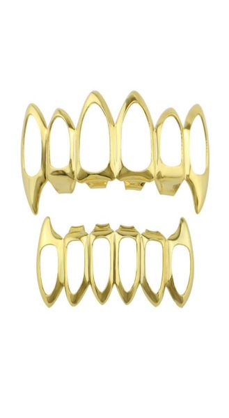 

hip hop 6 teeth hollow band diamond braces gold plated drip grillz bling bling gold teeth9073032, Black