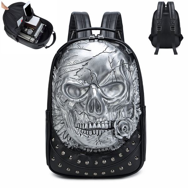 

factory wholesale men brand shoulder bag 3 colors cool embossed skull punk backpacks street popular waterproof leather handbag personalized