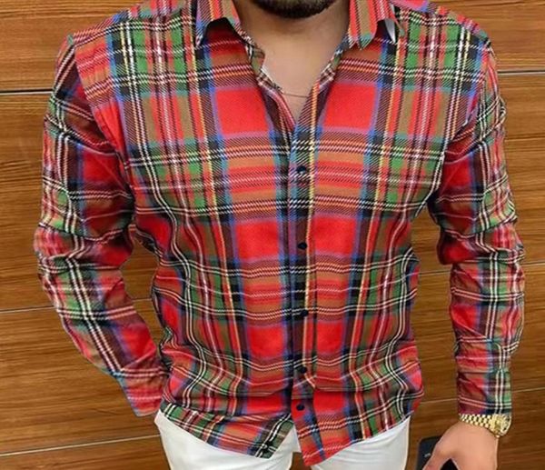 

2021 spring autumn grid loose men shirt retro print clothes long sleeve button plus size hawaiian oversize men shirt3182833, White;black