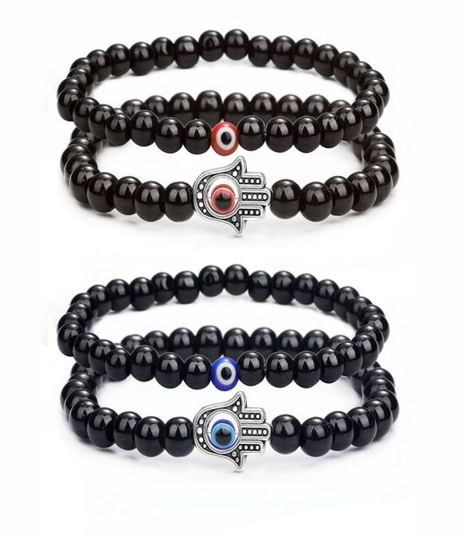 

2pcs evil blue eye beaded bracelet for women mens strands couple jewelry hand charm bracelets pulsera6709206, Black