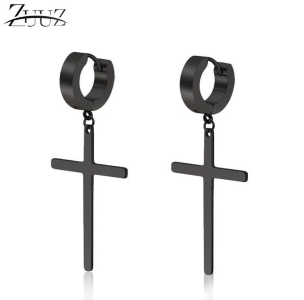 

stainless steel jewelry bricos charm kpop loop cross hoop earrings black small piercing hoops long charms gifts for men huggie6585605, Golden;silver