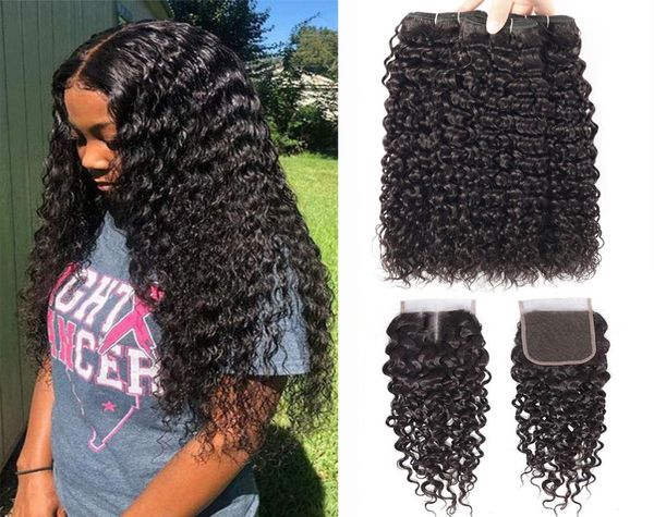 

hair water wave bundles with closure curly brazilian human hair bundles with closure mink brazilian hair weave bundles1836620, Black
