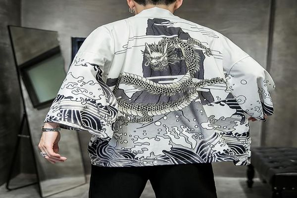 

fashion men039s kimono cardigan oversize shirts popular dragon pattern printed shirt yukata anime costume men clothing 20226502545, White;black