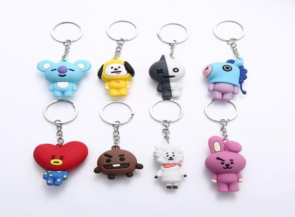 

bts anime threedimensional doll car keychain leather rope men and women cartoon soft silicone key chain ring9752756, Slivery;golden