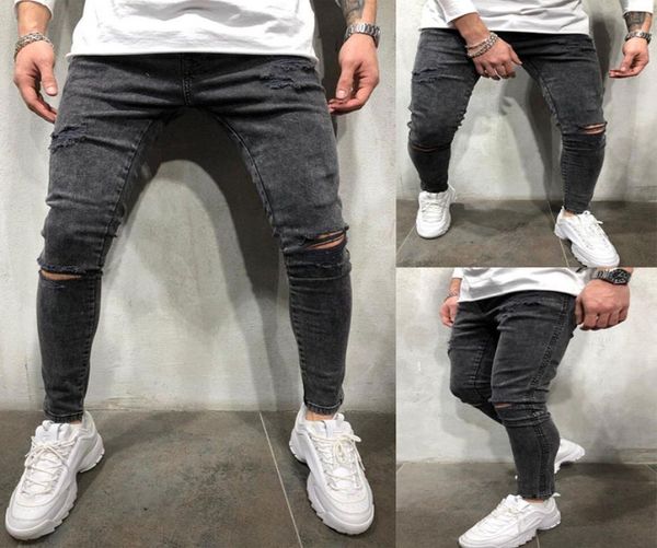 

mens stretch destroyed jeans fashion skinny ripped design jeans for men brand new hip hop denim trousers male pencil pants 3xl7024518, Blue