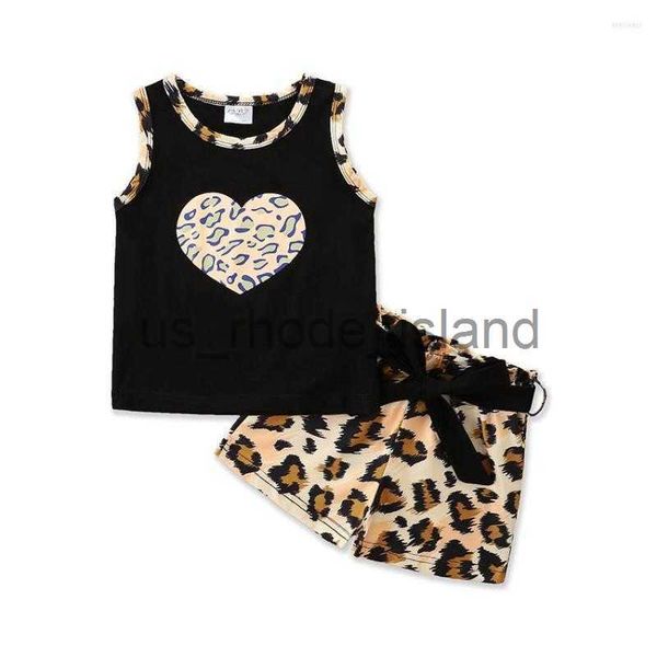 

clothing sets clothing sets summer girl set heart print vest leopard shorts 2pcs casual kids suits clothes x0712, White