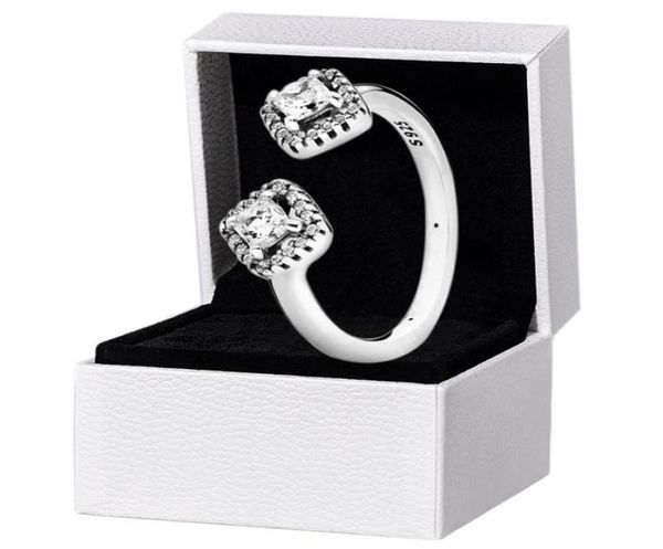 

cz diamond square sparkle open ring authentic 925 silver rose gold wedding jewelry original gift box for women rings6713184, Slivery;golden