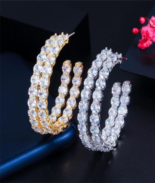 

fashion aaa cubic zirconia hoop designer earring pink white cz 925 sterling silver post jewelry 18k gold circle copper luxury earr4925466, Golden;silver