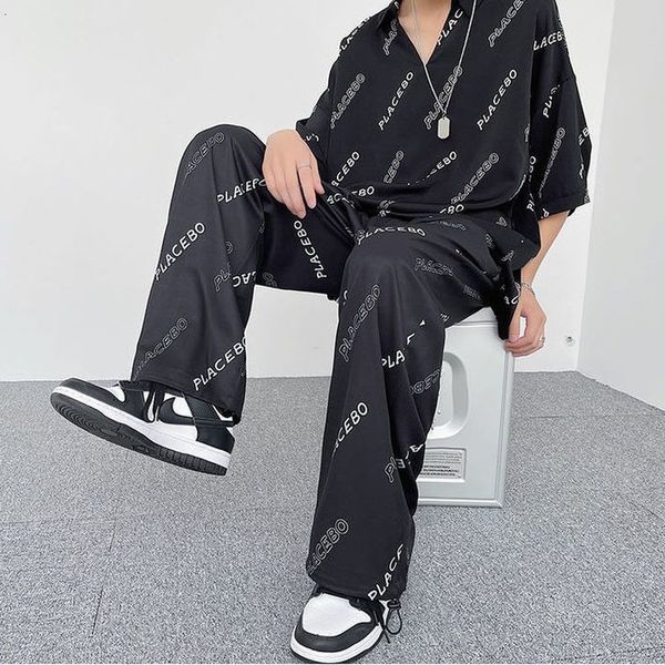 

men s tracksuits two piece casual summer sports slim fit fashion brand handheld short sleeve loose straight leg pants 230711, Gray