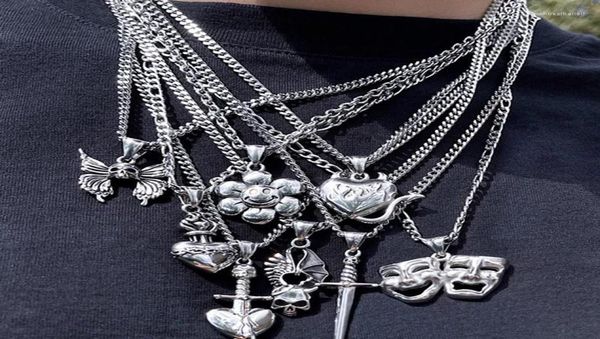 

chains y2k vintage aesthetic heart skull pendant necklaces for men women punk hip hop goth emo sun moon fashion teens necklace jew8347357, Silver