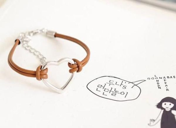 

fashion handmade leather bracelets heart shape pendants women039s charm bracelet brand new 30pcslot1019225, Golden;silver